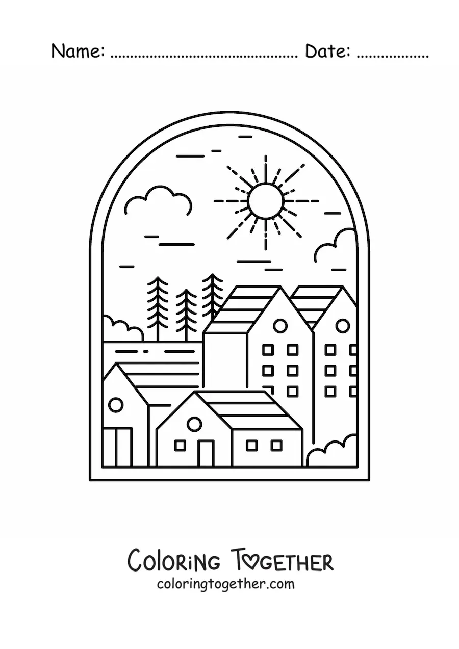 Coloring page of a small city