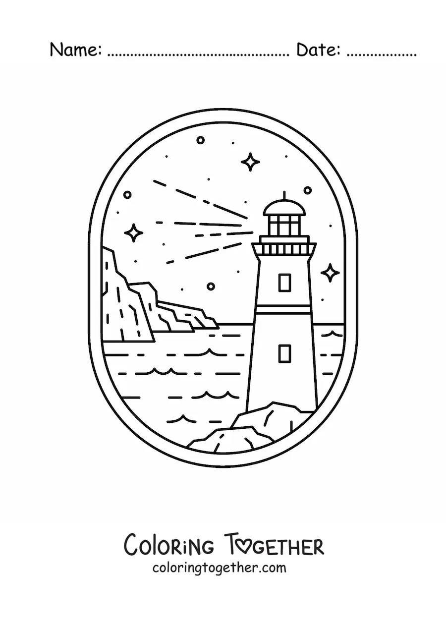 Coloring page of a seascape with a lighthouse