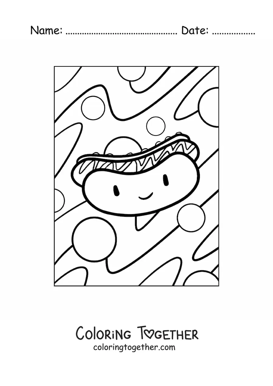 Coloring page of a cartoon hot dog