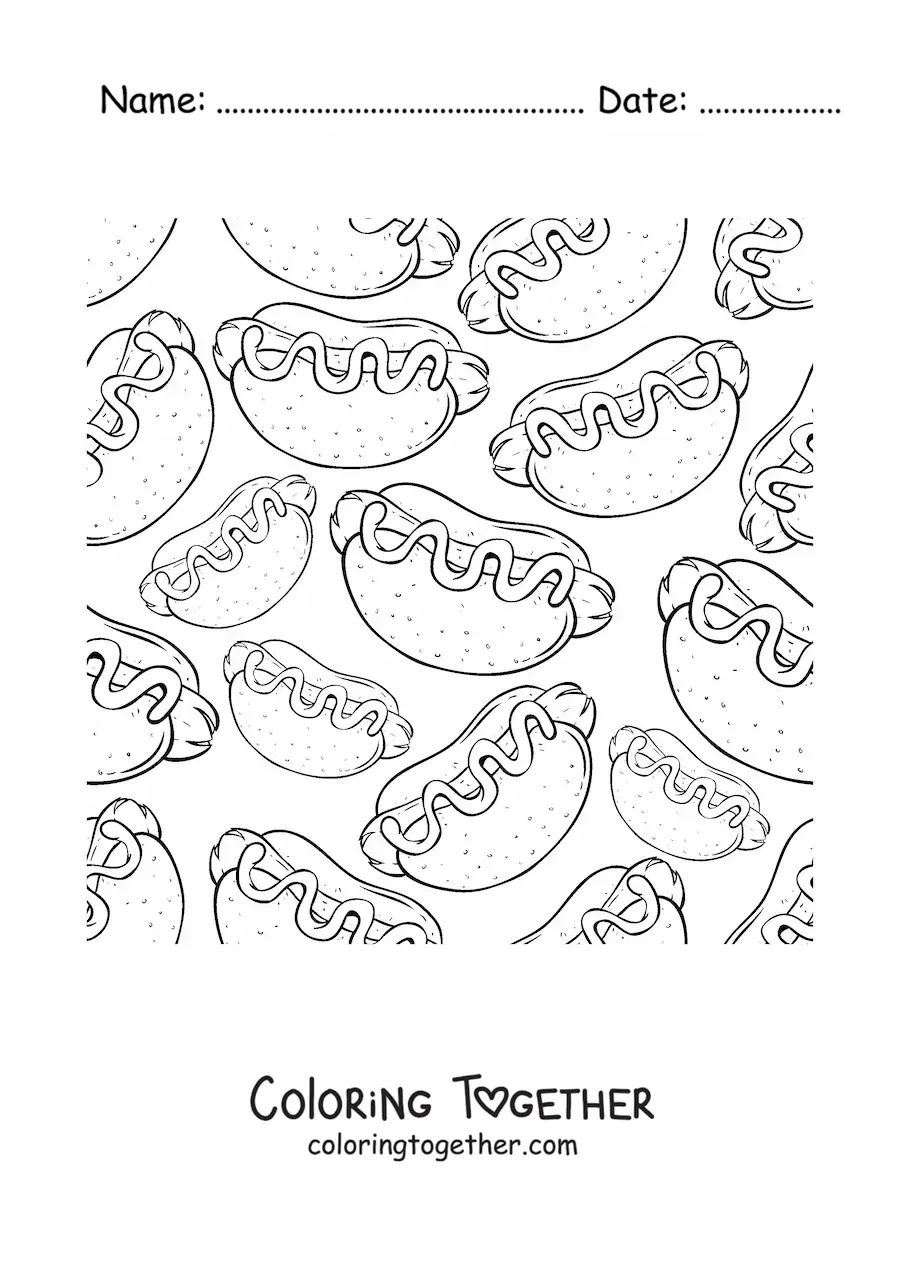 Coloring page of hot dogs