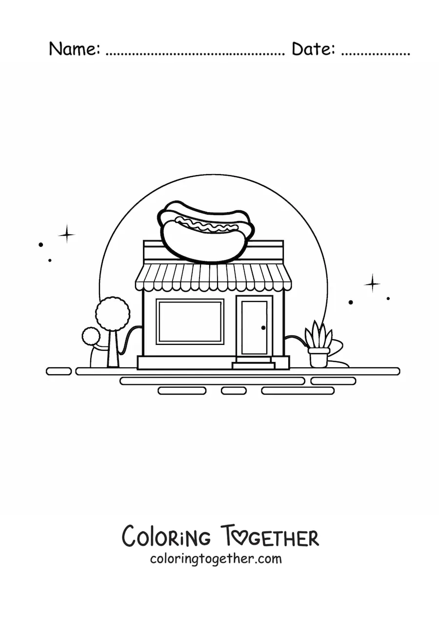 Coloring page of a hot dog stand