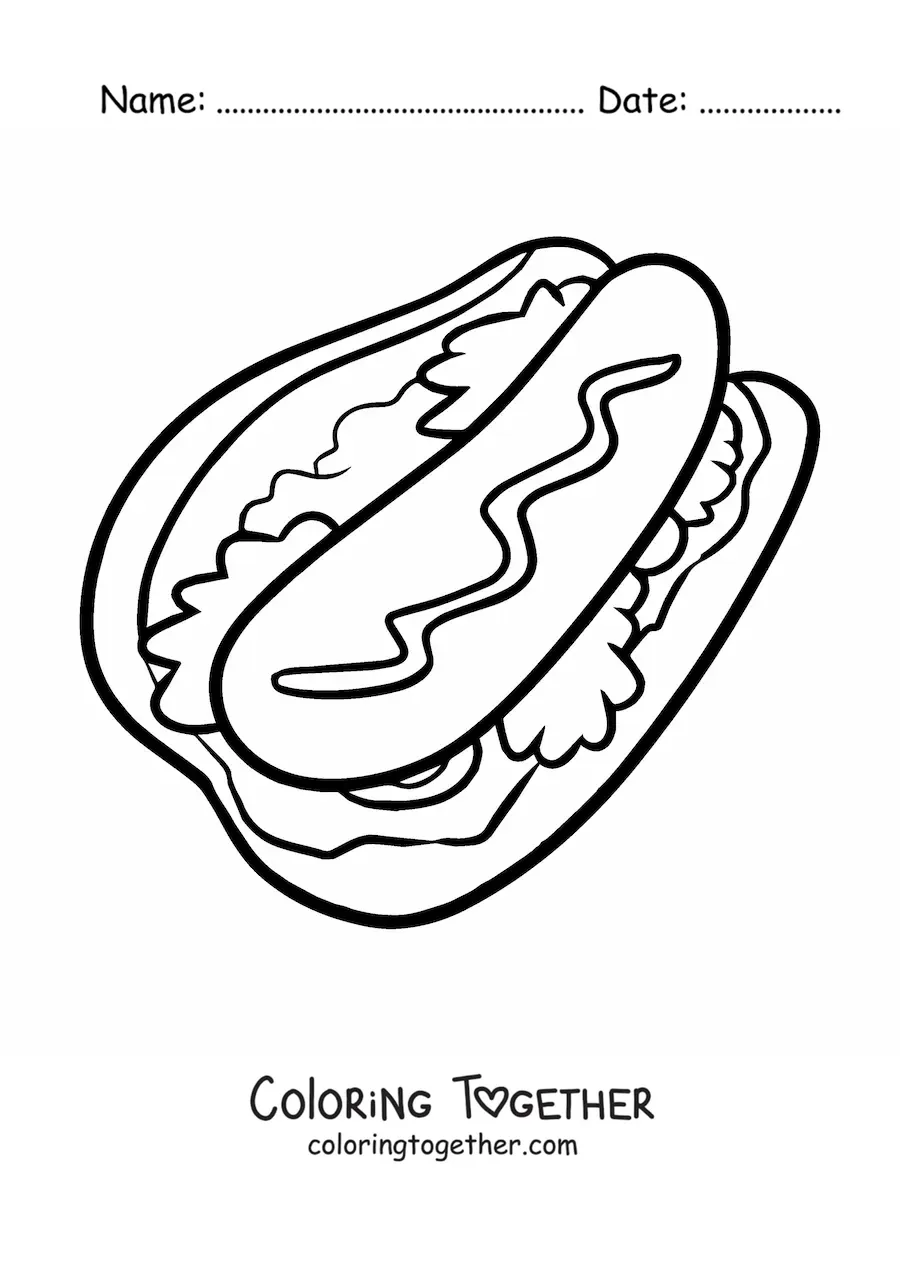 Coloring page of a big hot dog