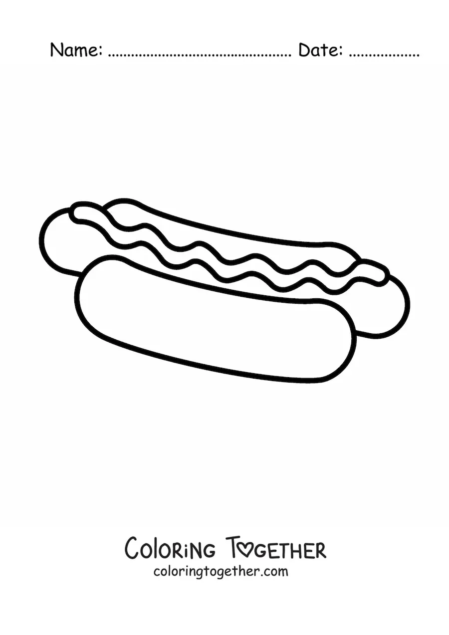 Coloring page of a simple hot dog