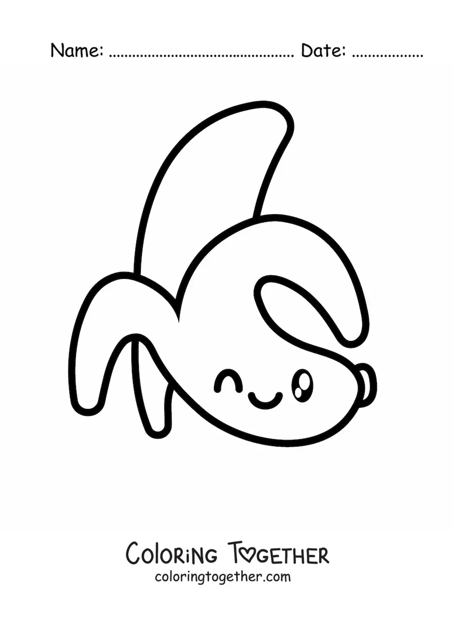 Coloring page of a kawaii banana winking