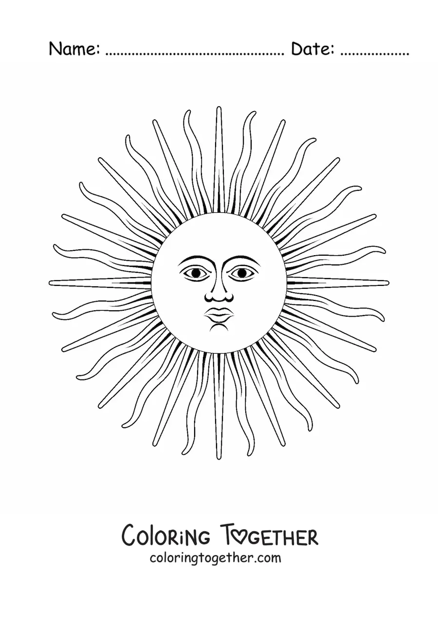 Coloring page of the sun on the flag of Argentina
