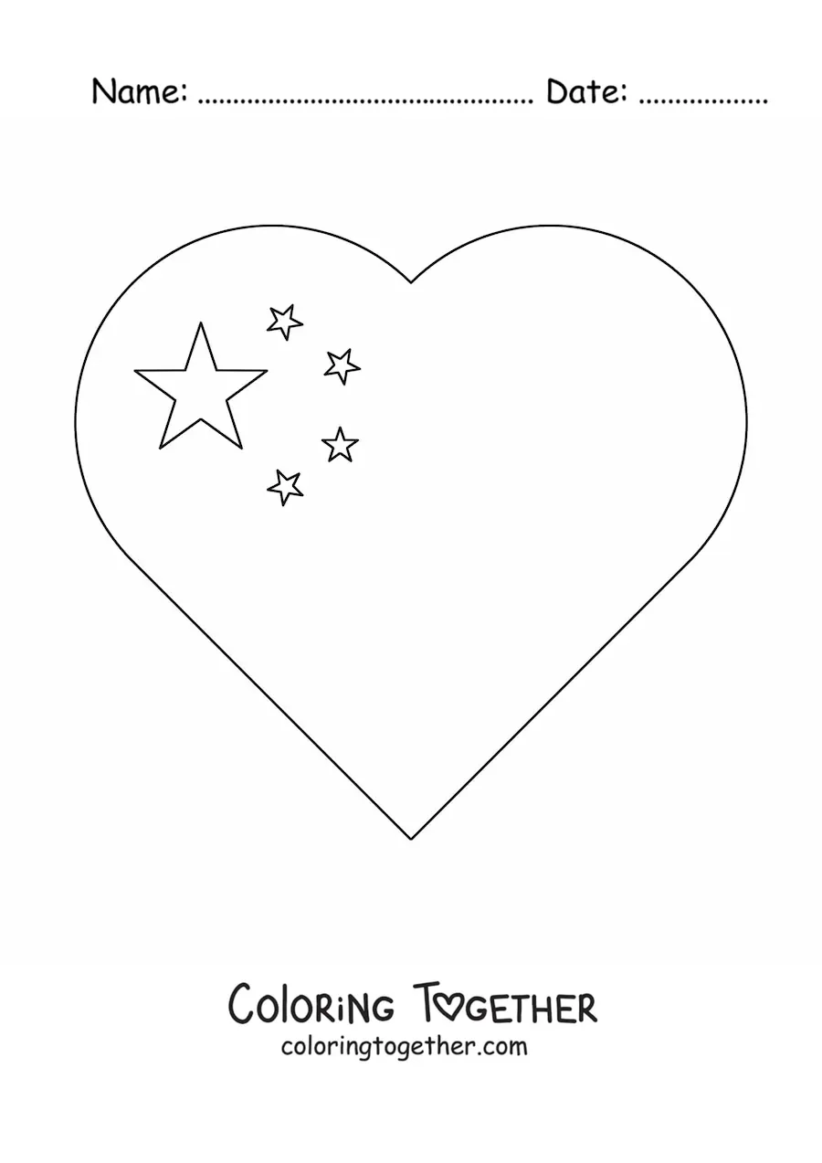 Coloring page of a heart emoji of the flag of China