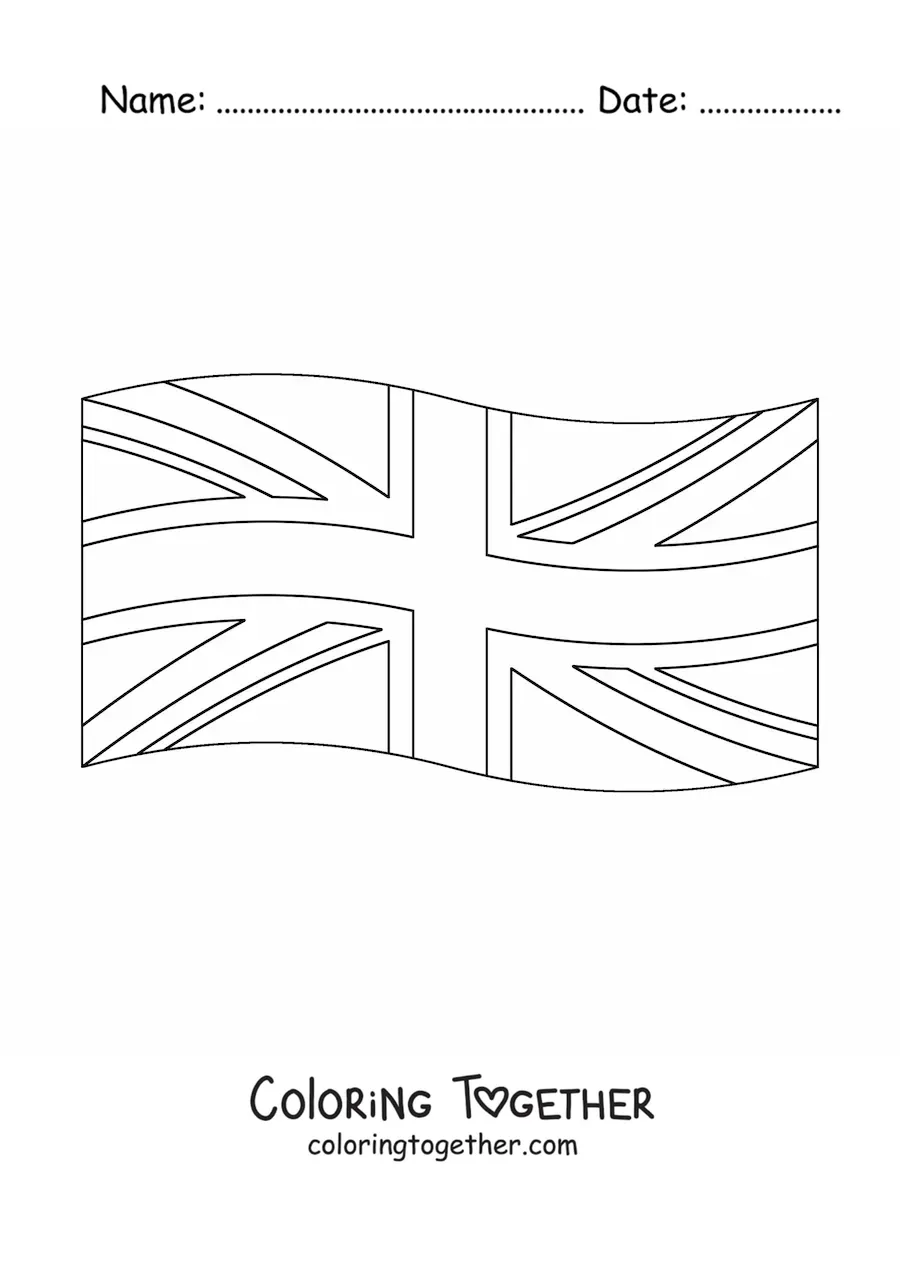 Coloring page of the flag of the United Kingdom waving