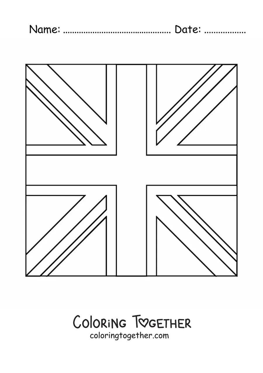 Coloring page of the flag of the United Kingdom as a square emoji