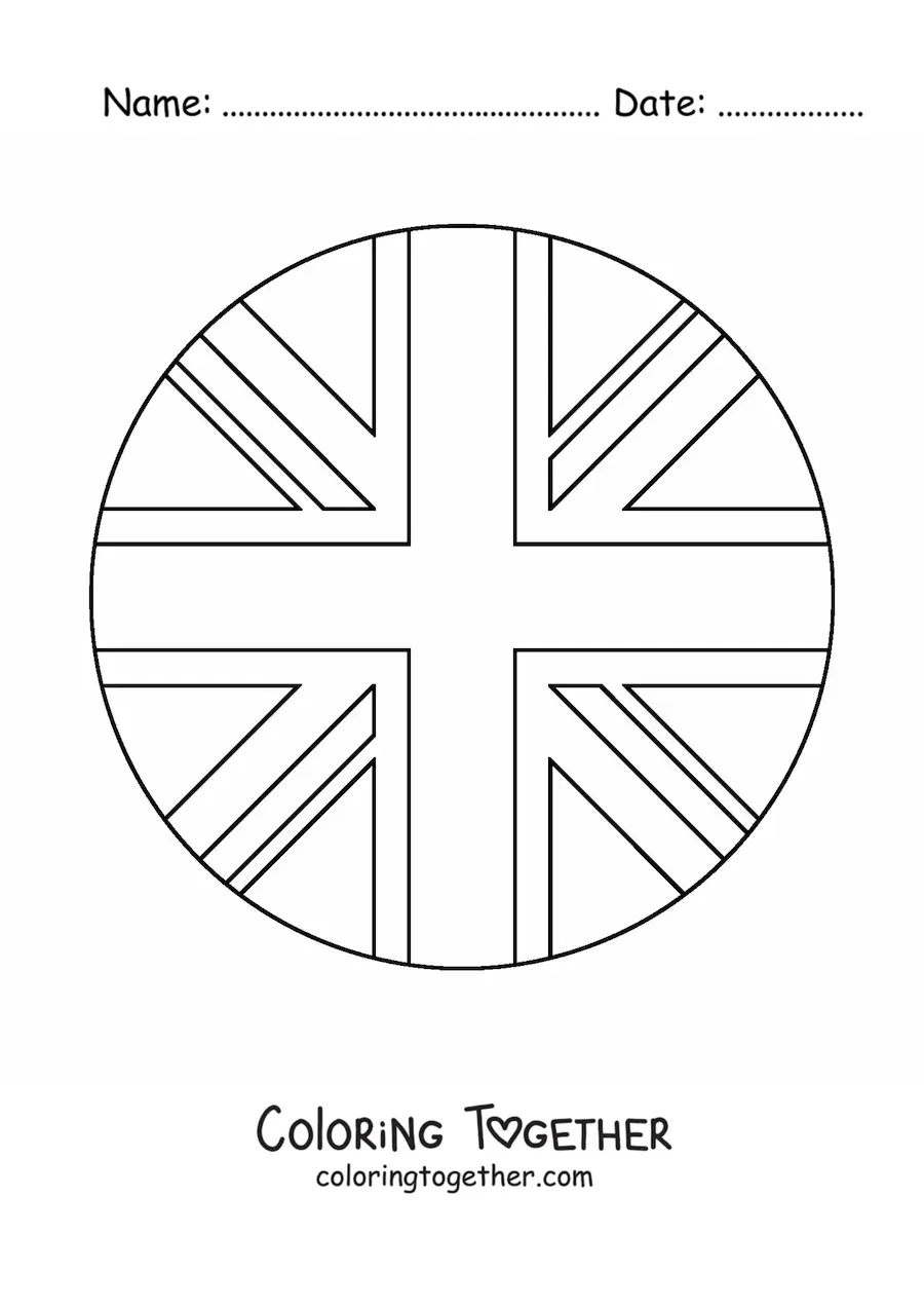 Coloring page of the flag of the United Kingdom as a round emoji