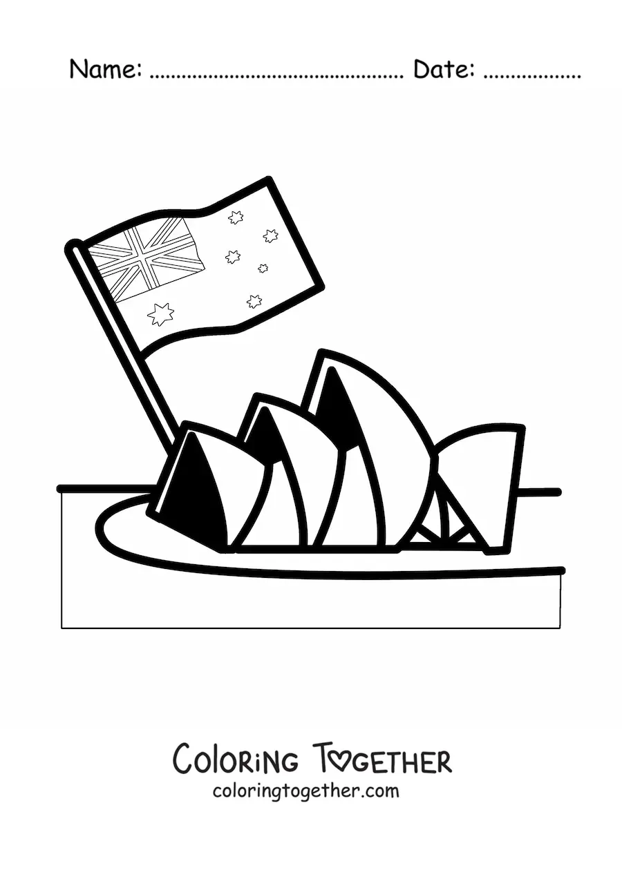 Coloring page of the flag of Australia at the Sydney Opera House