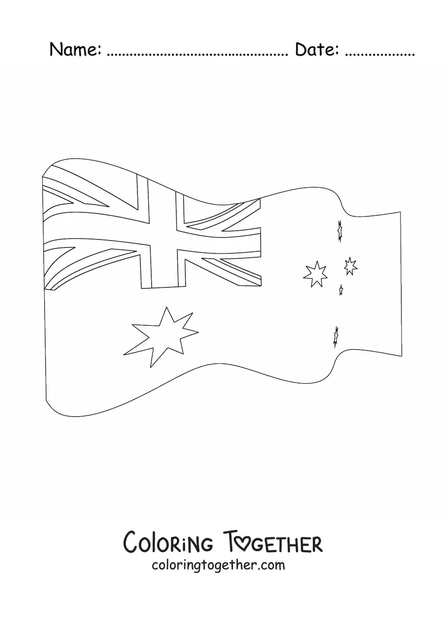 Coloring page of the flag of Australia waving