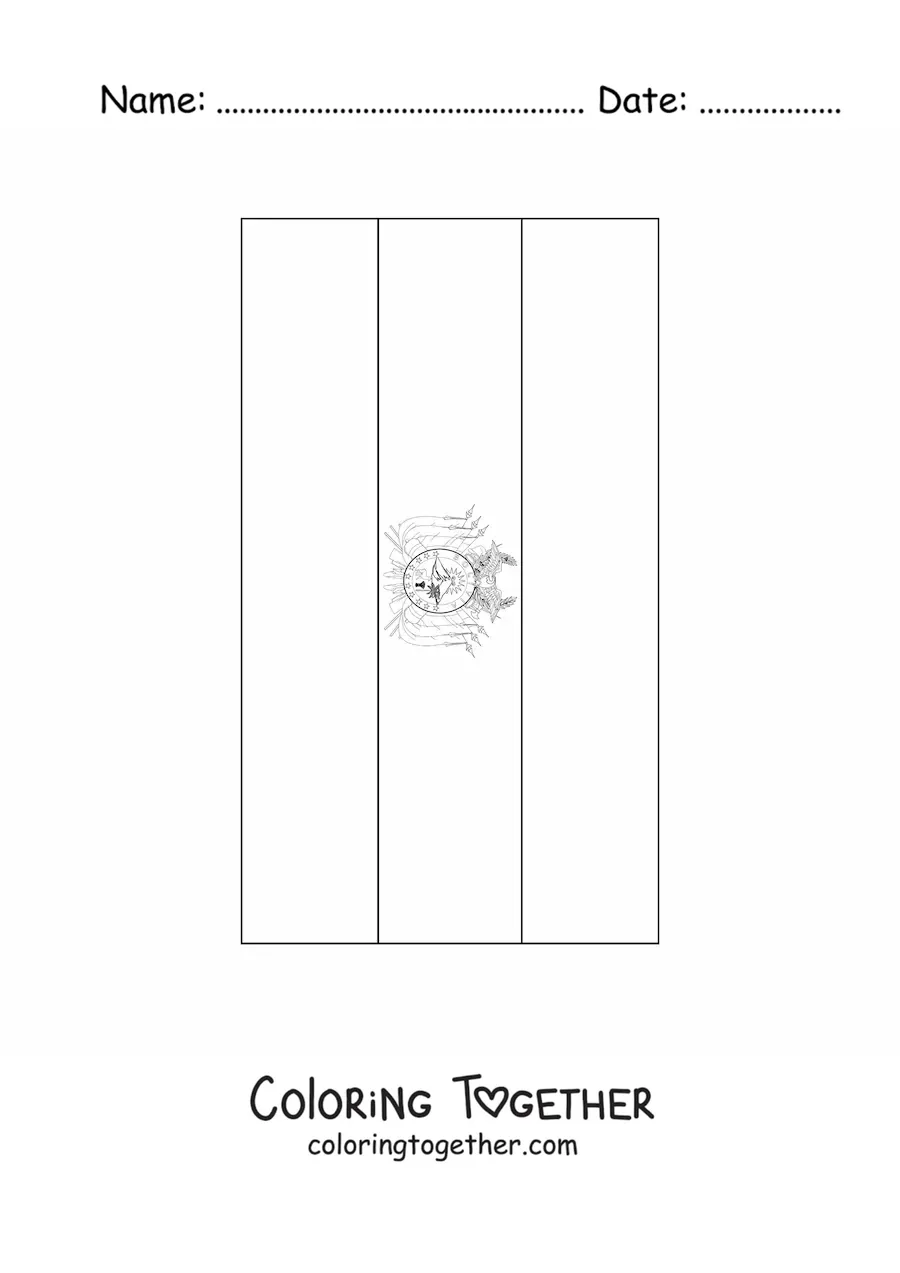 Coloring page of the vertical flag of Bolivia with coat of arms