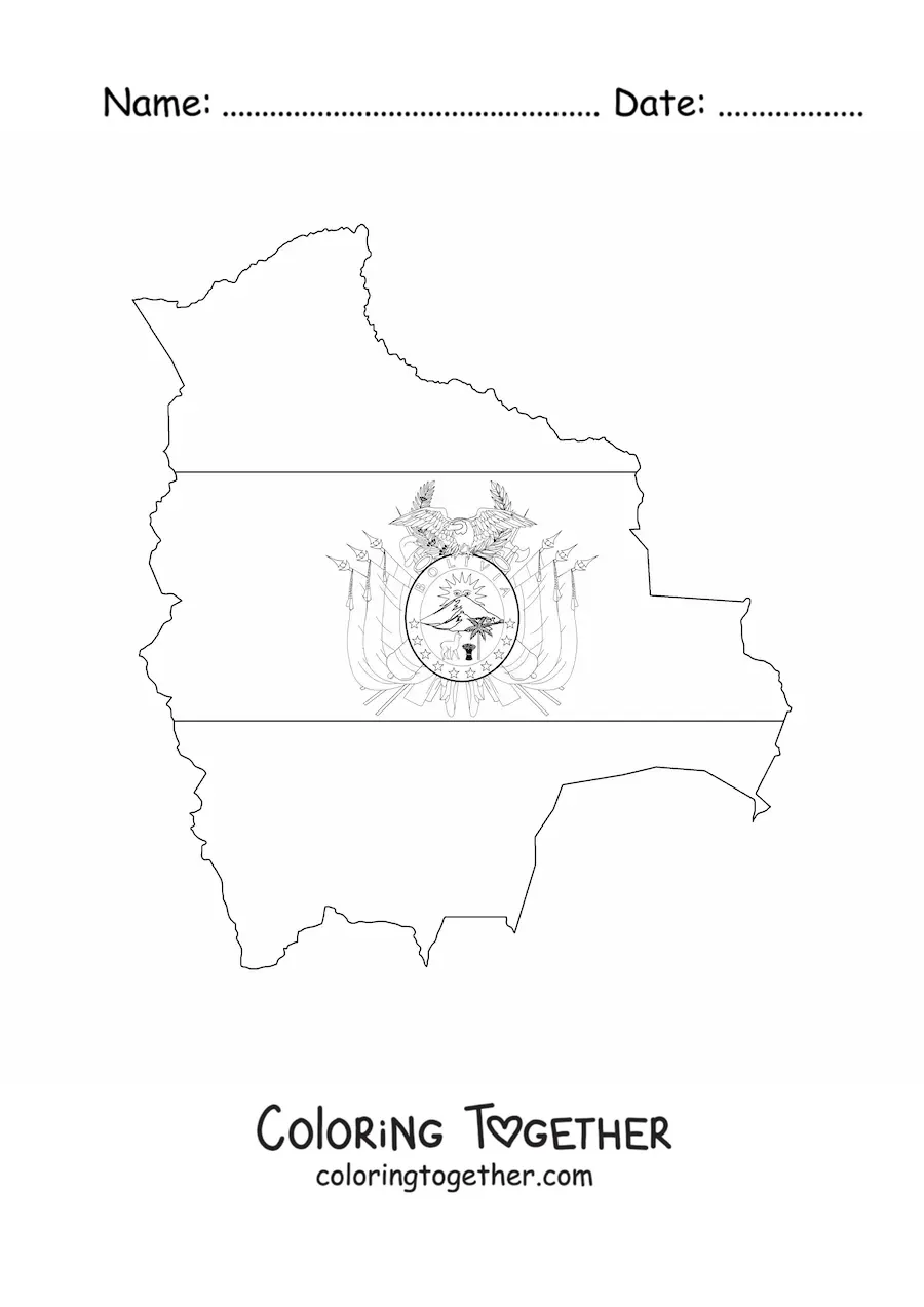 Coloring page of the flag of Bolivia on a map