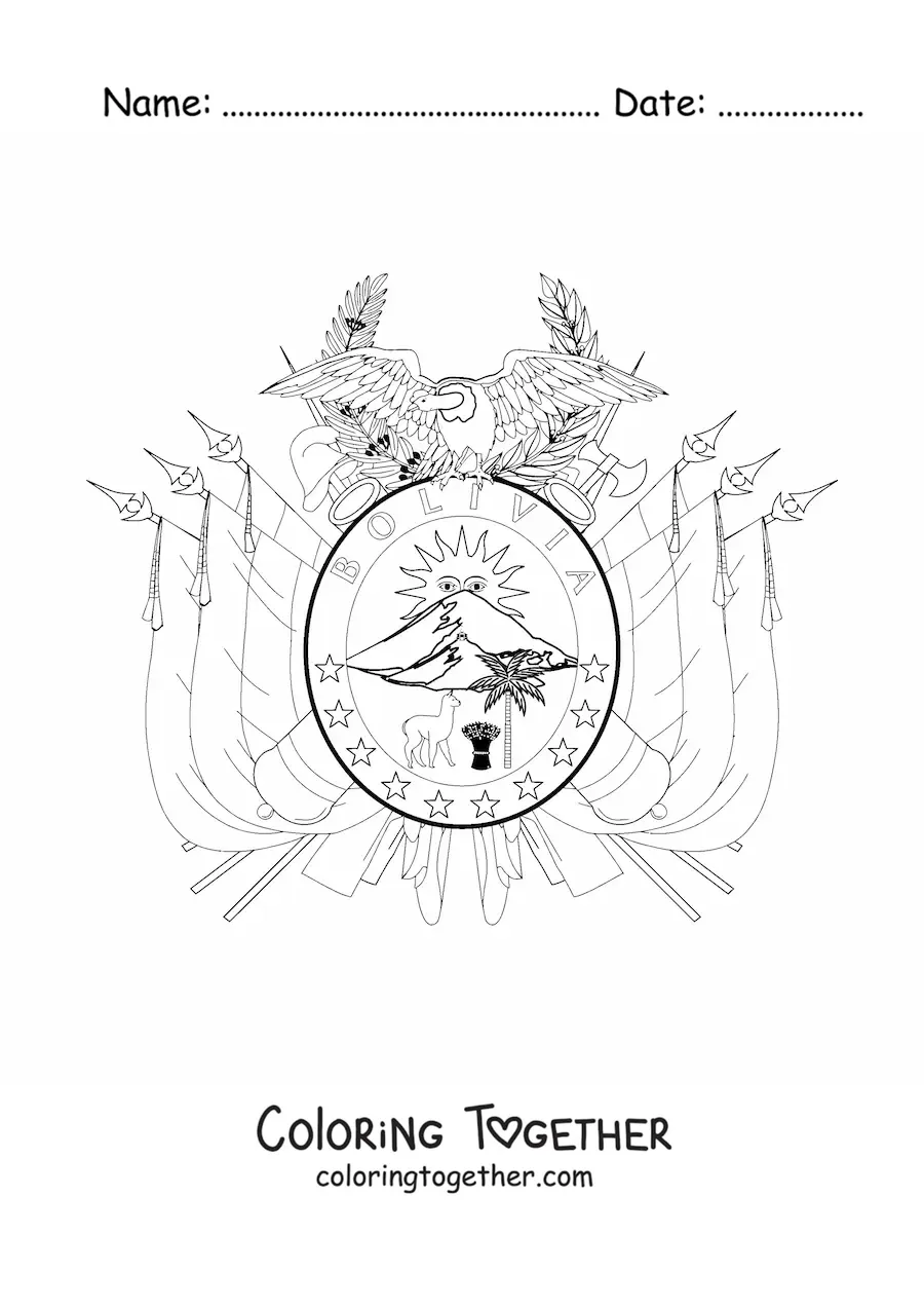 Coloring page of the coat of arms of the flag of Bolivia