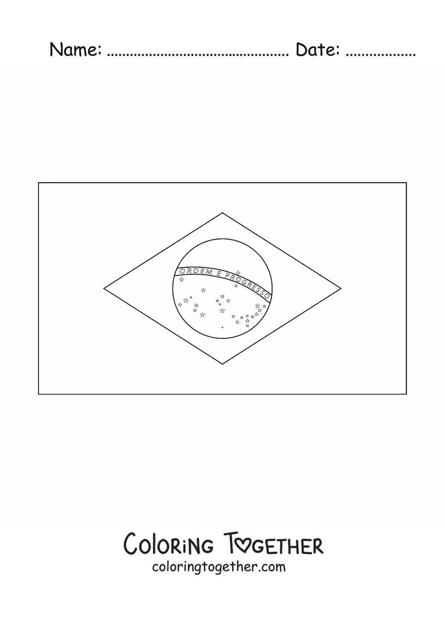 Coloring page of the horizontal flag of Brazil