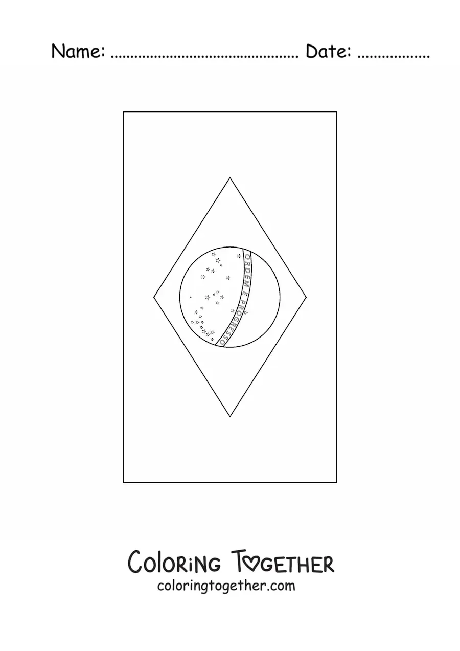 Coloring page of the vertical flag of Brazil
