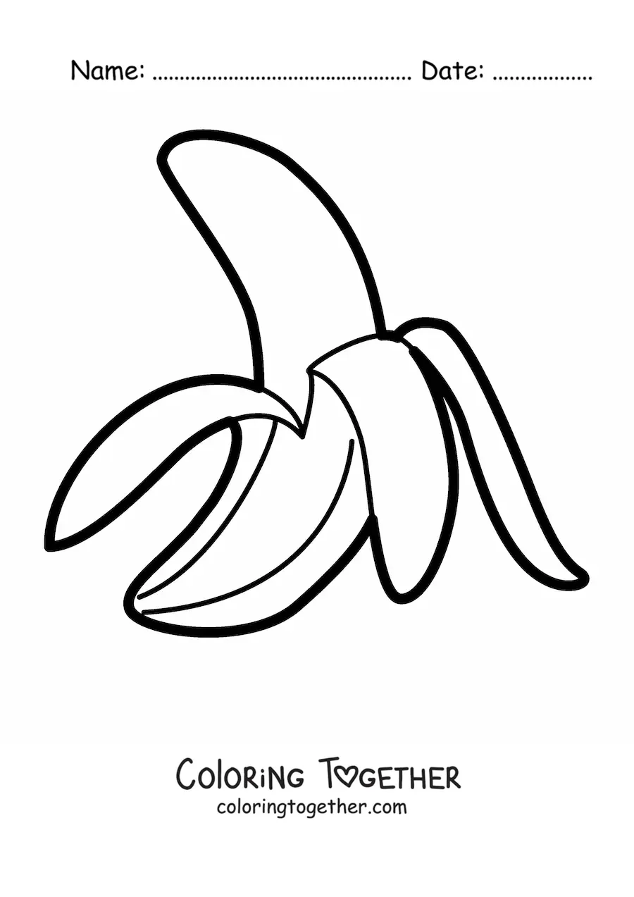 Coloring page of a banana with half its peel removed