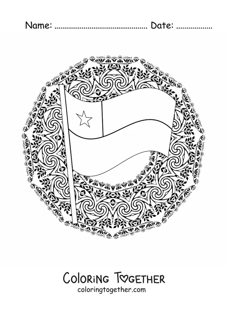 Coloring page of the flag of Chile with a mandala