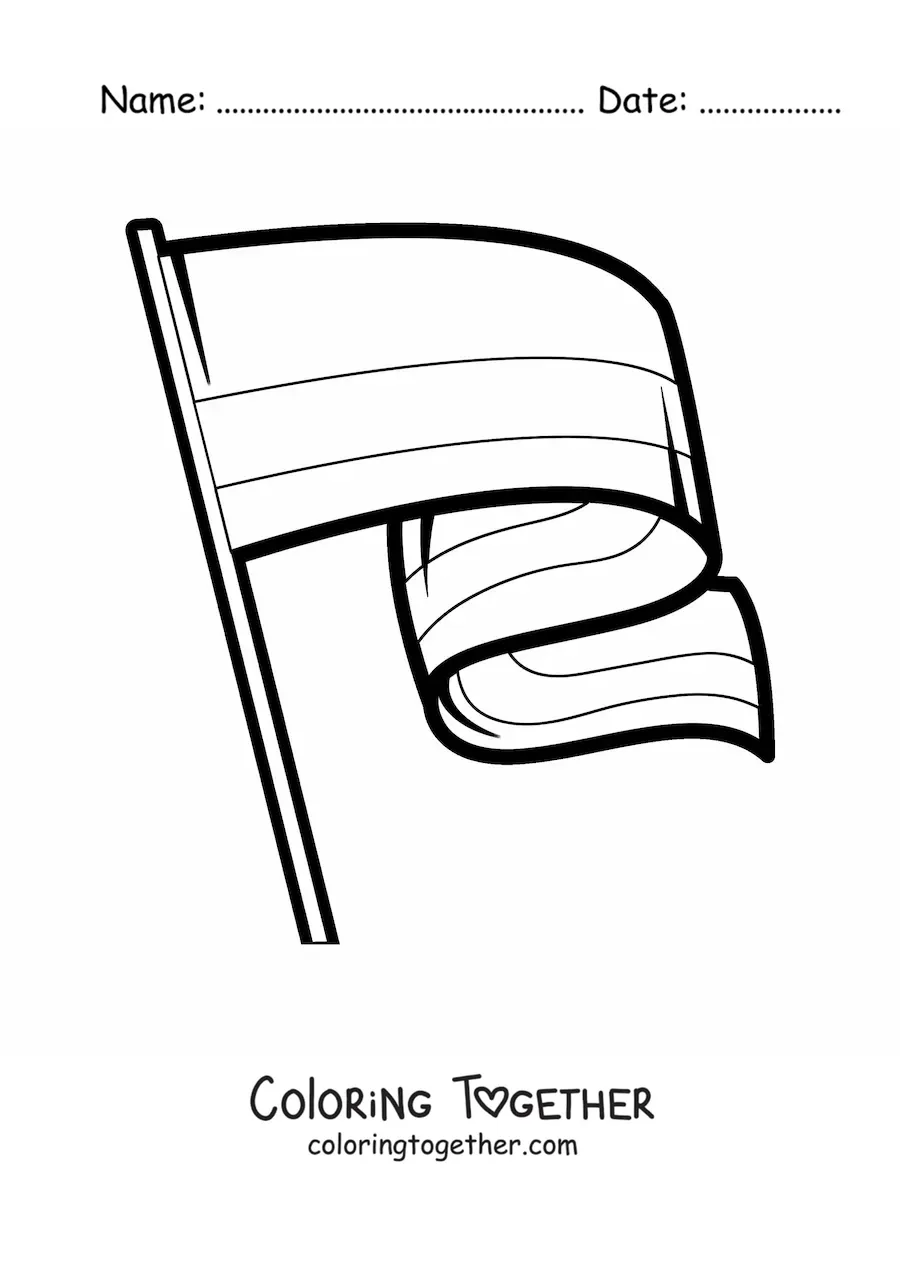 Coloring page of the flag of Colombia waving on a flagpole