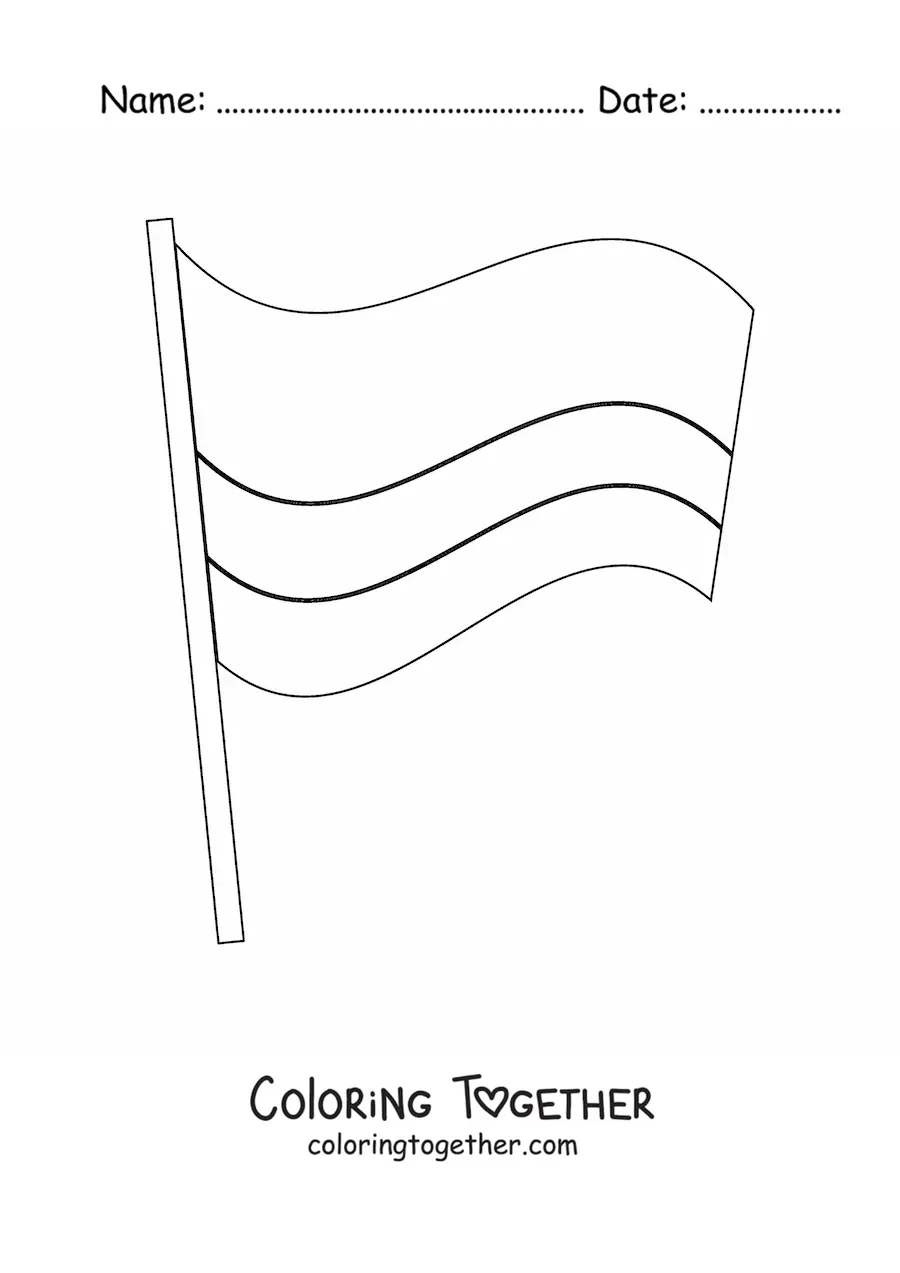 Coloring page of the flag of Colombia on a flagpole