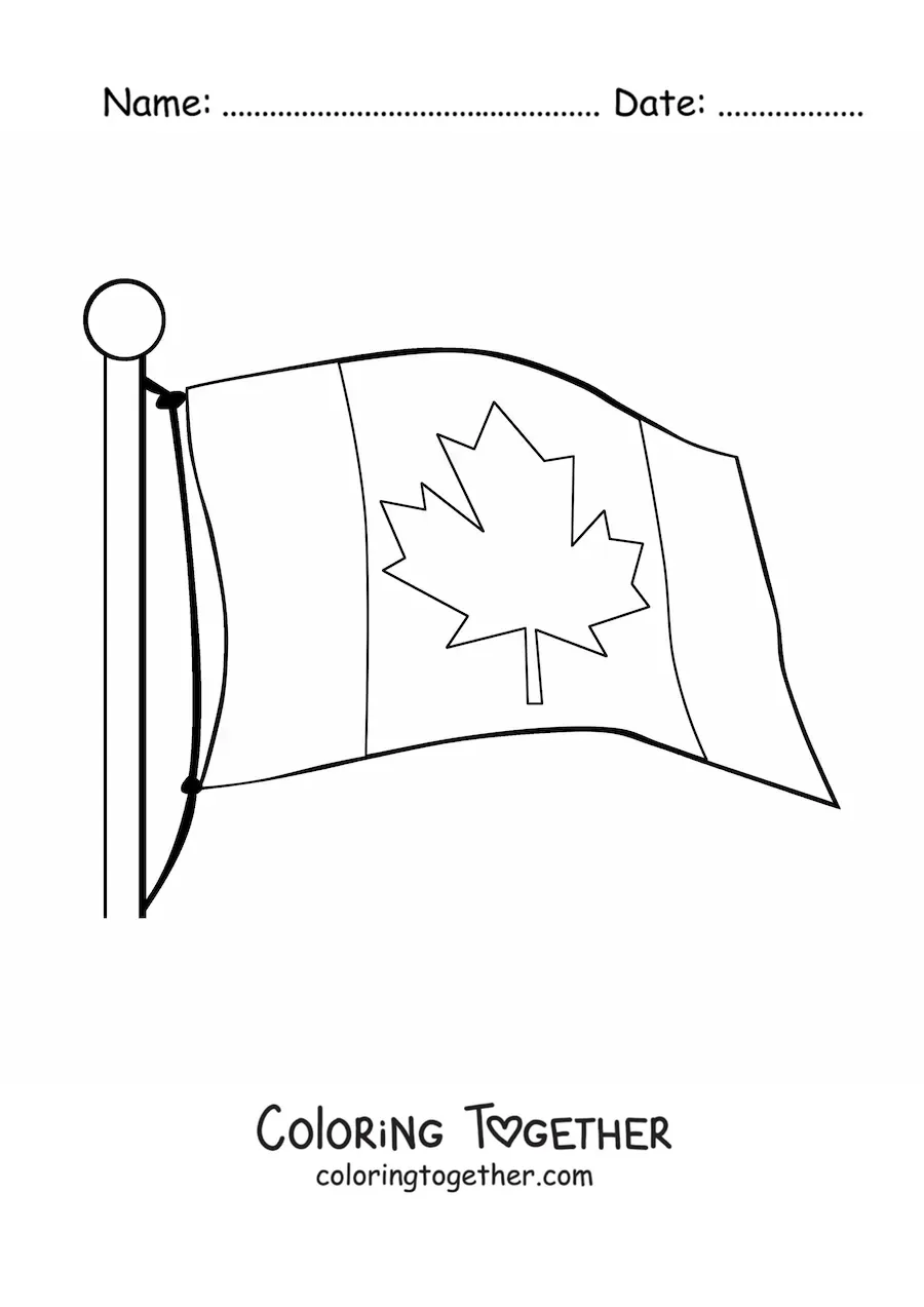 Coloring page of the flag of Canada on a flagpole