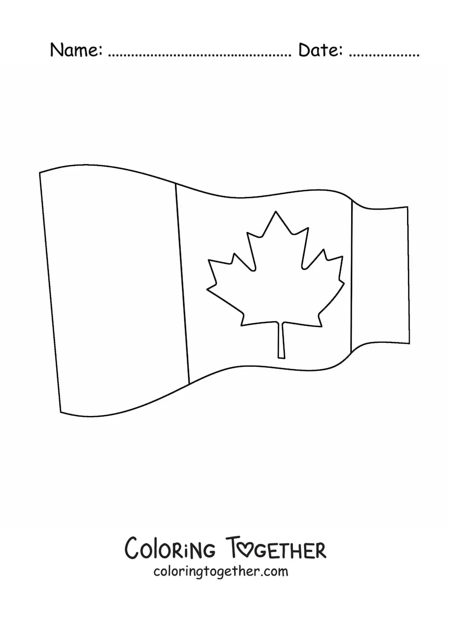Coloring page of the flag of Canada waving