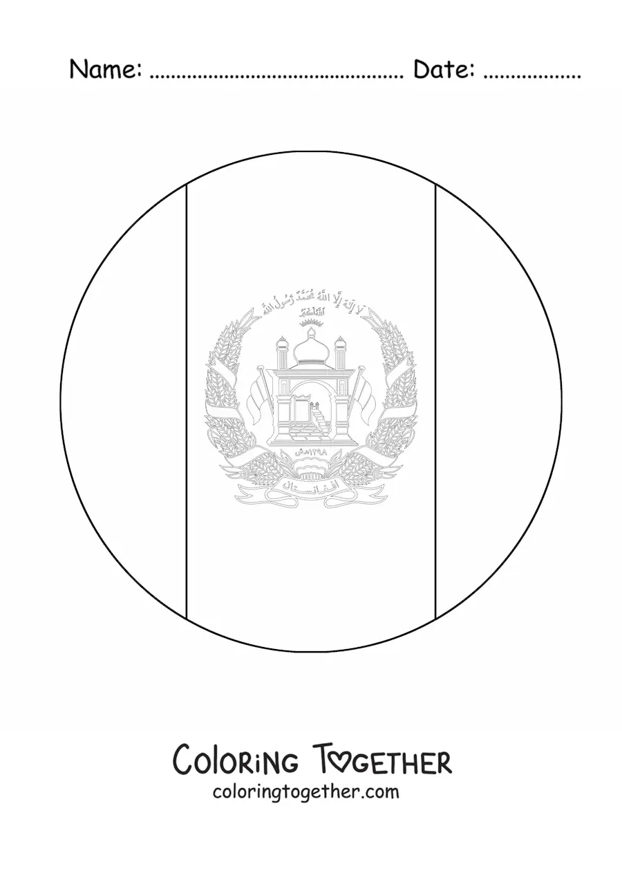 Coloring page of the flag of Afghanistan in a round emoji