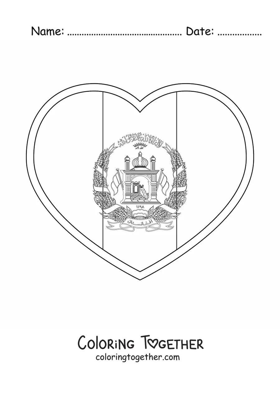 Coloring page of the flag of Afghanistan in a heart emoji