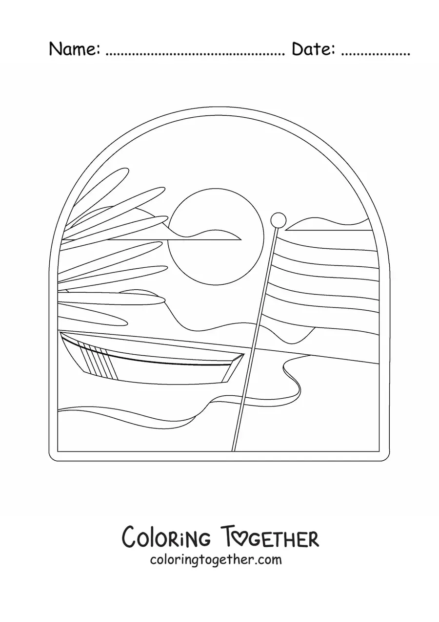 Coloring page of the flag of Costa Rica in a landscape with a beach