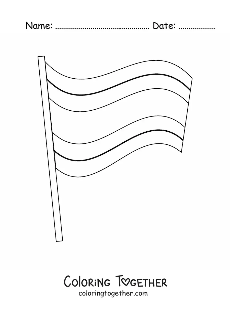 Coloring page of the flag of Costa Rica waving on a flagpole