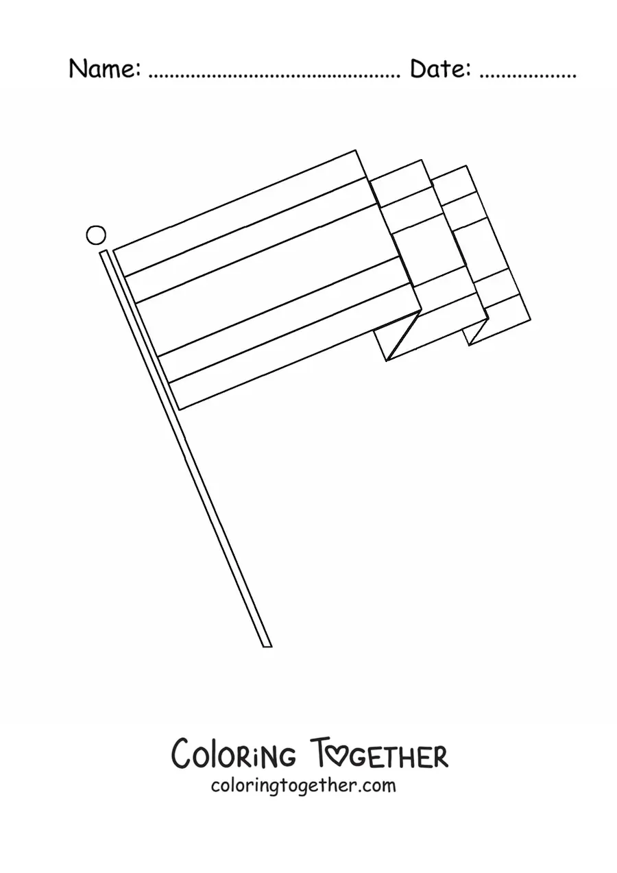 Coloring page of the flag of Costa Rica on a flagpole