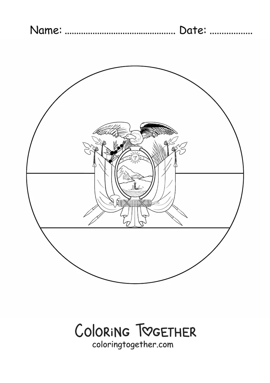 Coloring page of the flag of Ecuador in a round emoji
