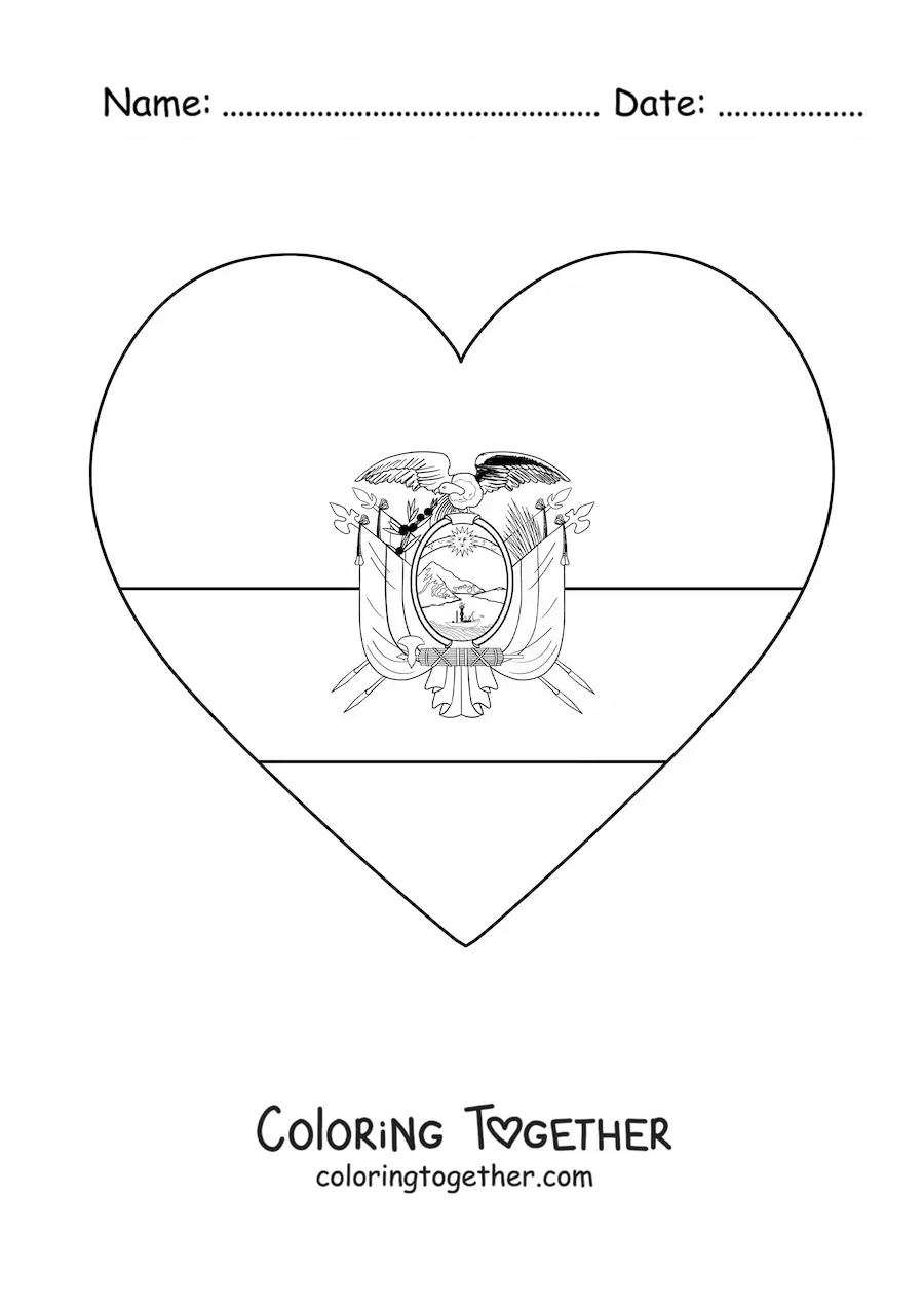 Coloring page of the flag of Ecuador in a heart emoji