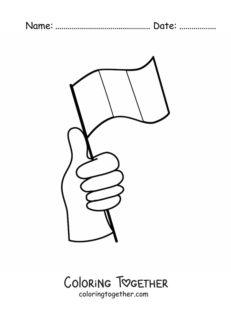Coloring page of a hand holding the flag of France