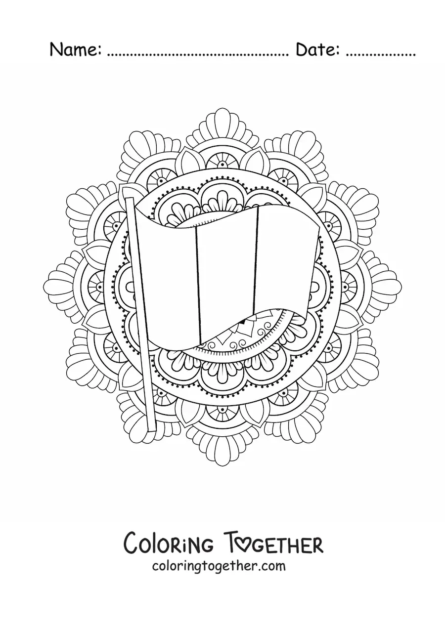 Coloring page of the flag of France with a mandala