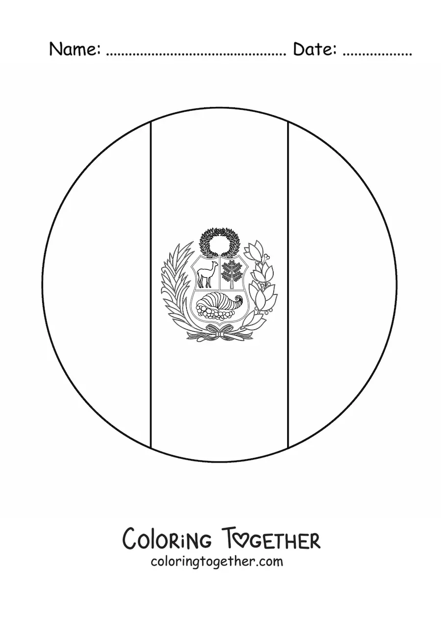Coloring page of the round flag of Peru emoji