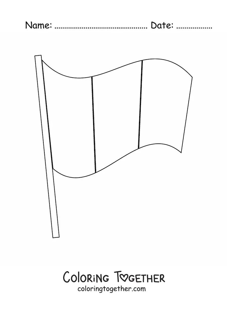 Coloring page of the flag of Peru without the coat of arms on a pole