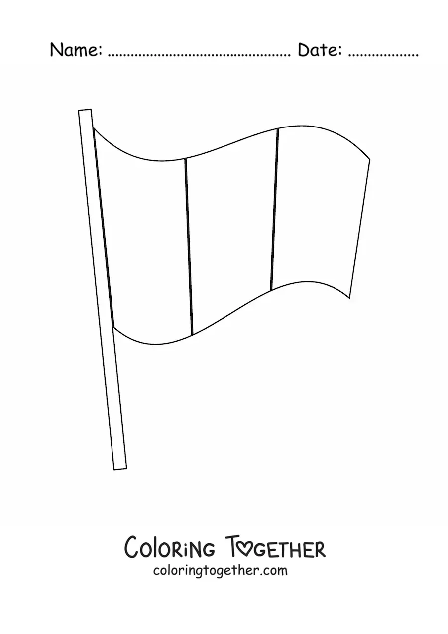 Coloring page of the flag of Italy waving on a pole