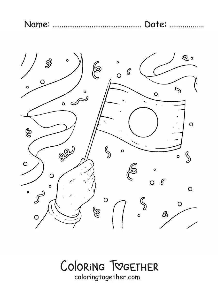 Coloring page of a hand holding the flag of Japan