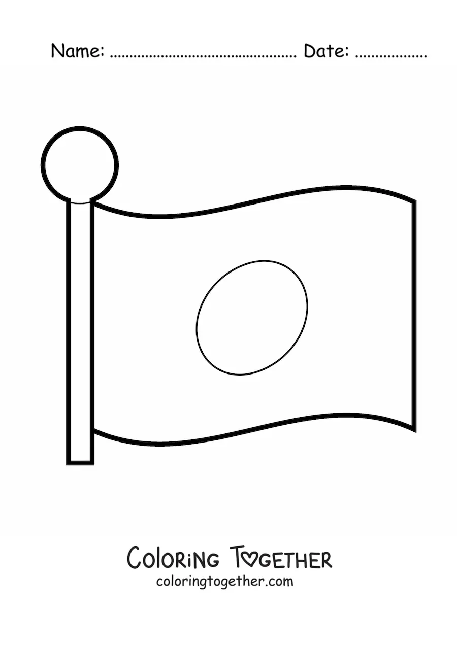 Coloring page of the flag of Japan waving