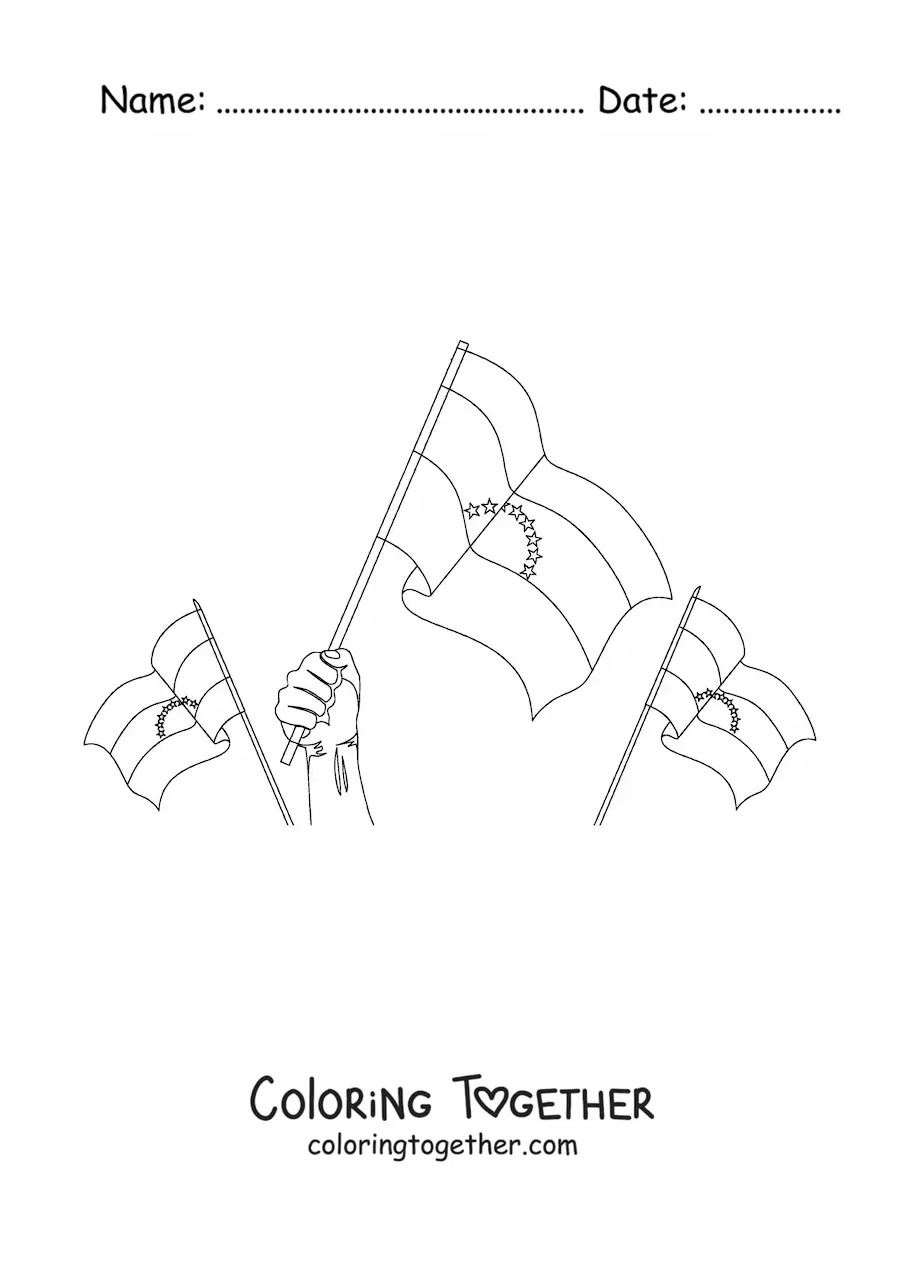 Coloring page of flags of Venezuela waving