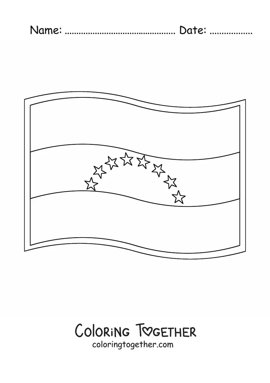 Coloring page of the flag of Venezuela waving