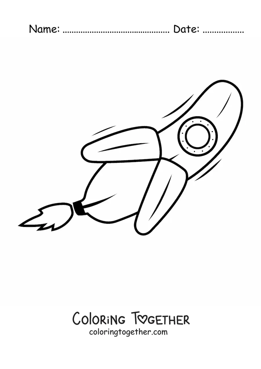 Coloring page of a banana-shaped rocket