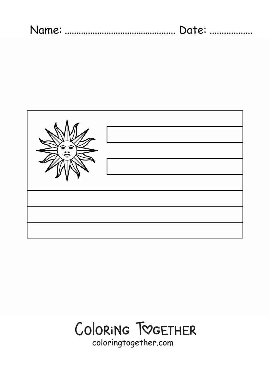 Coloring page of the horizontal flag of Uruguay