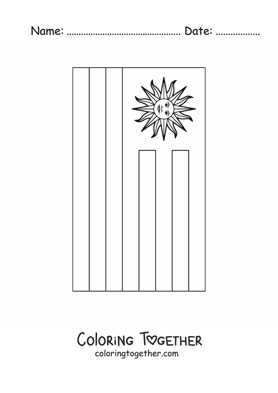 Coloring page of the vertical flag of Uruguay