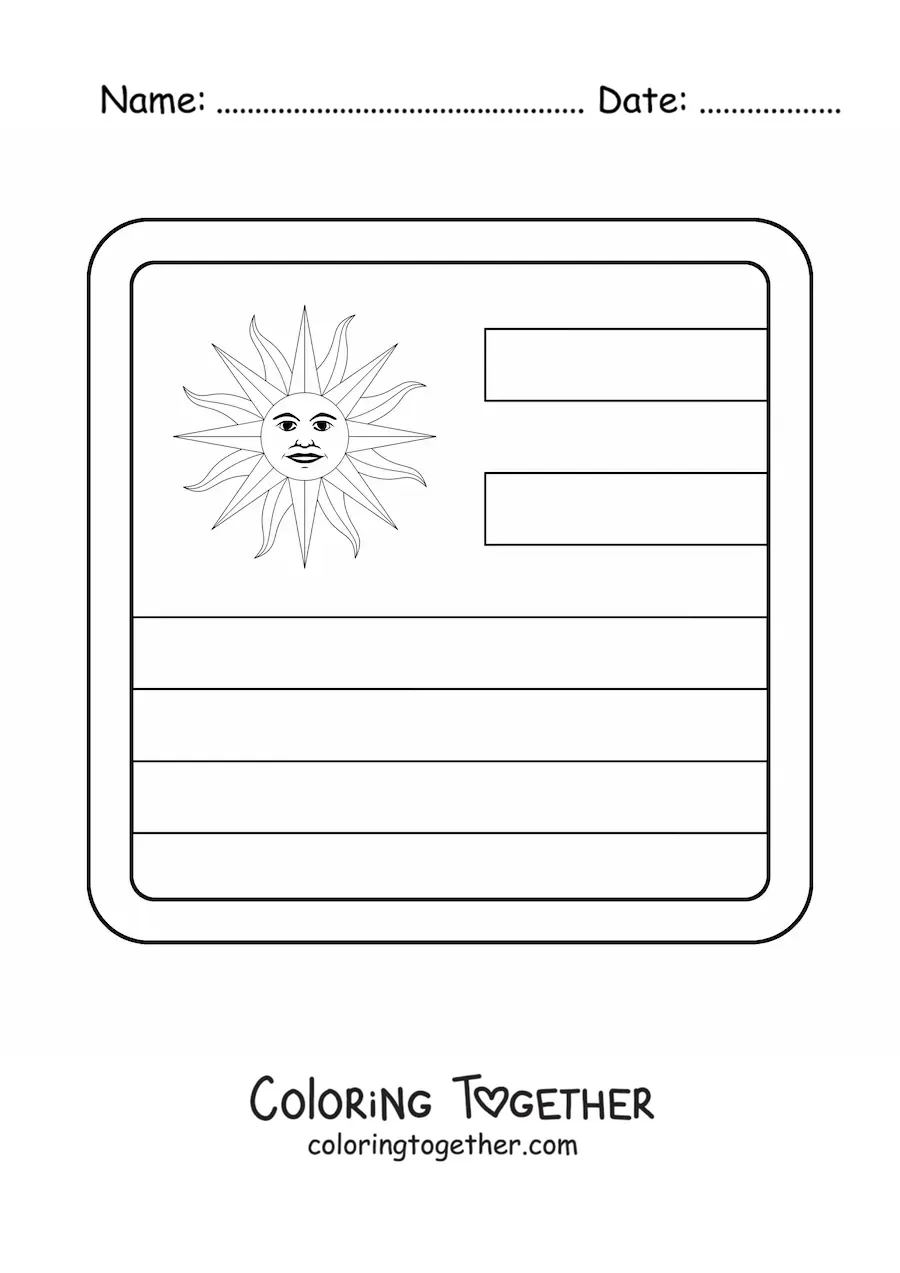 Coloring page of the square flag of Uruguay emoji
