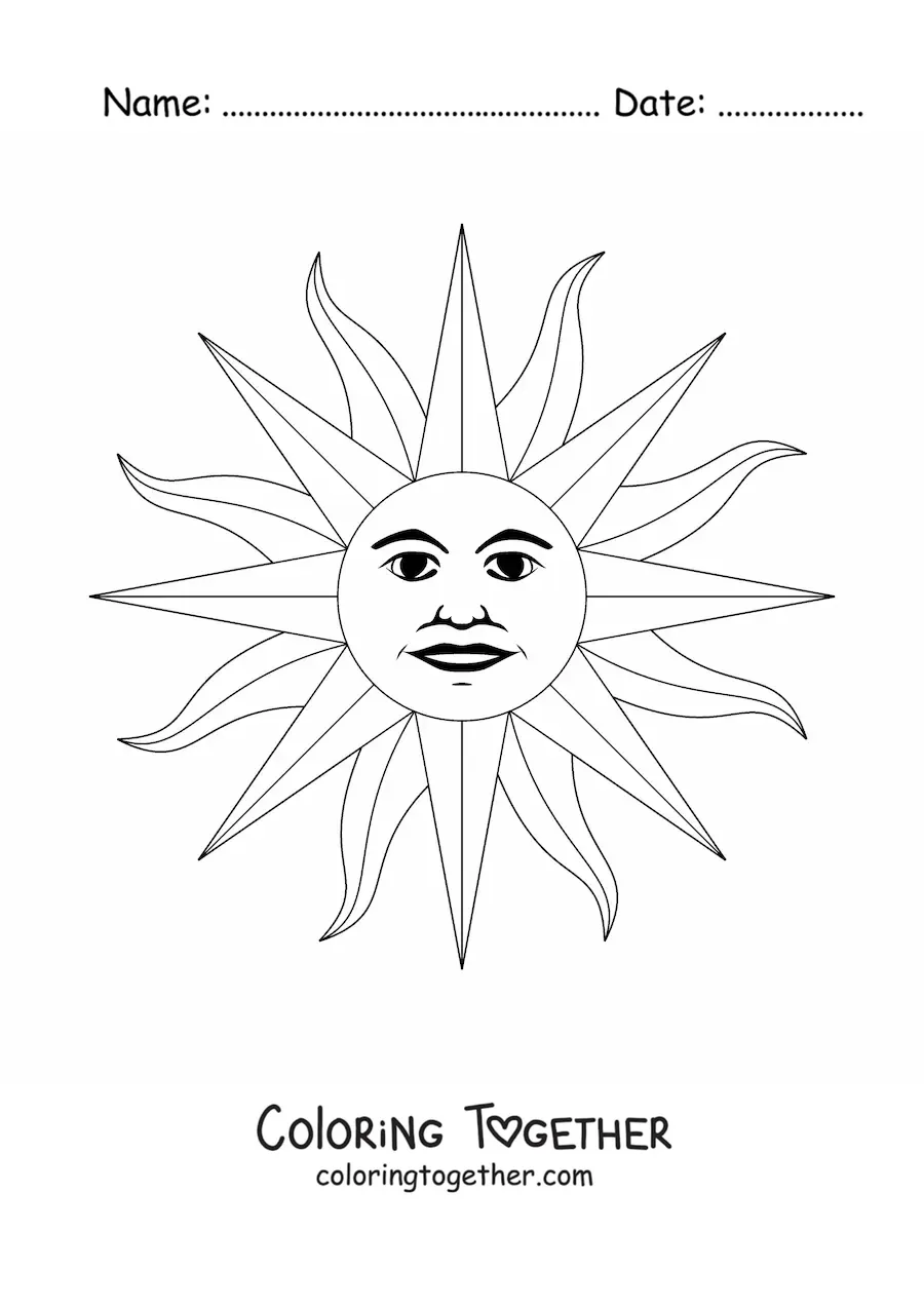 Coloring page of the sun on the flag of Uruguay