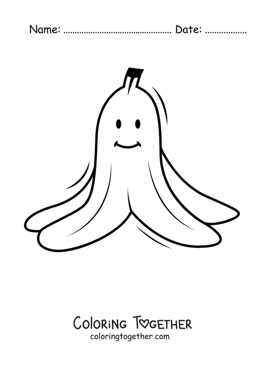 Coloring page of a kawaii banana peel