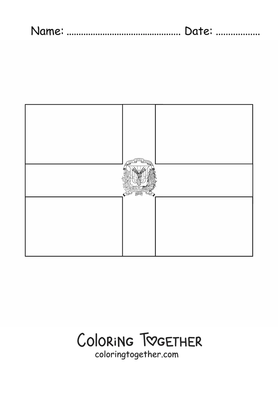 Coloring page of the horizontal flag of the Dominican Republic