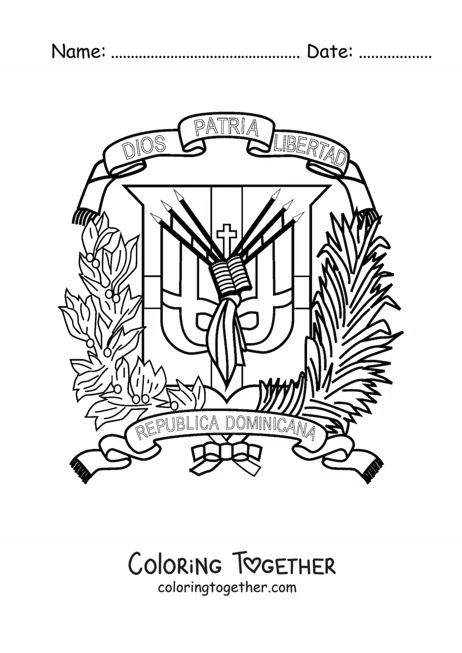 Coloring page of the coat of arms on the flag of the Dominican Republic